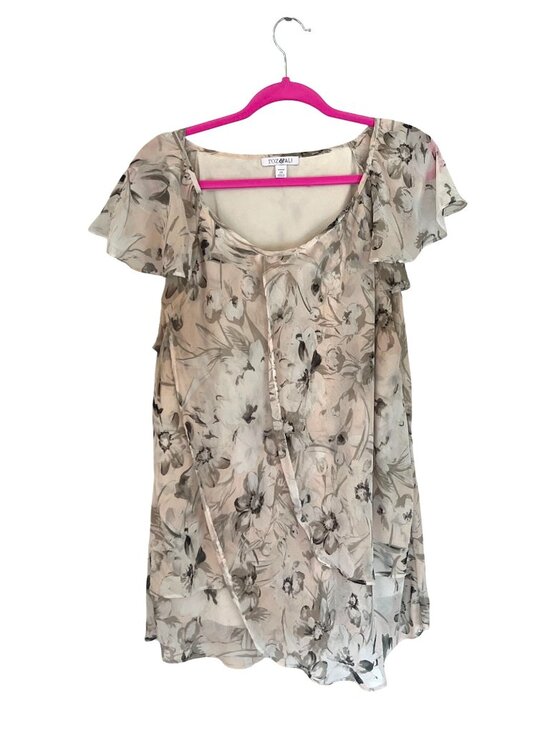Roz & Ali Tops - Roz & Ali Blush Pink Flutter Sleeve Floral Blouse 2X Tunic Top Fairy Lined
